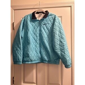 VINTAGE Y2K NIKE Quilted Zip-Up Bomber Jacket Aqua Blue Size Medium
